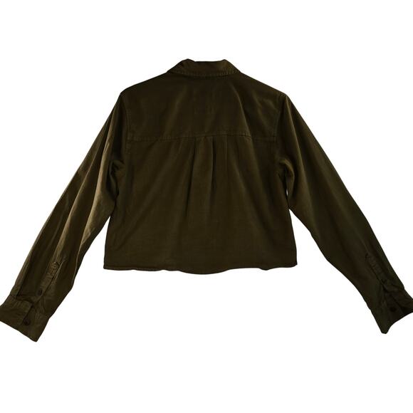 Universal Thread Cropped Fit Women's Button Up Olive Green Size XS - Picture 2 of 9